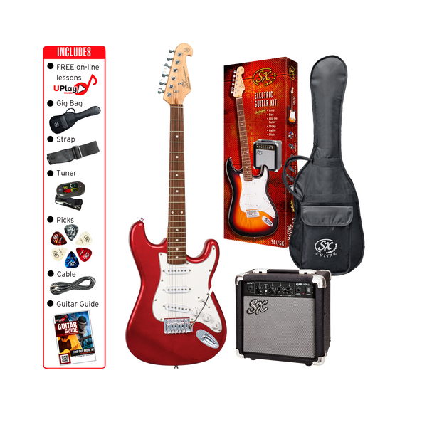 SX SE1SKCAR Electric Guitar Pack (Candy Apple Red)